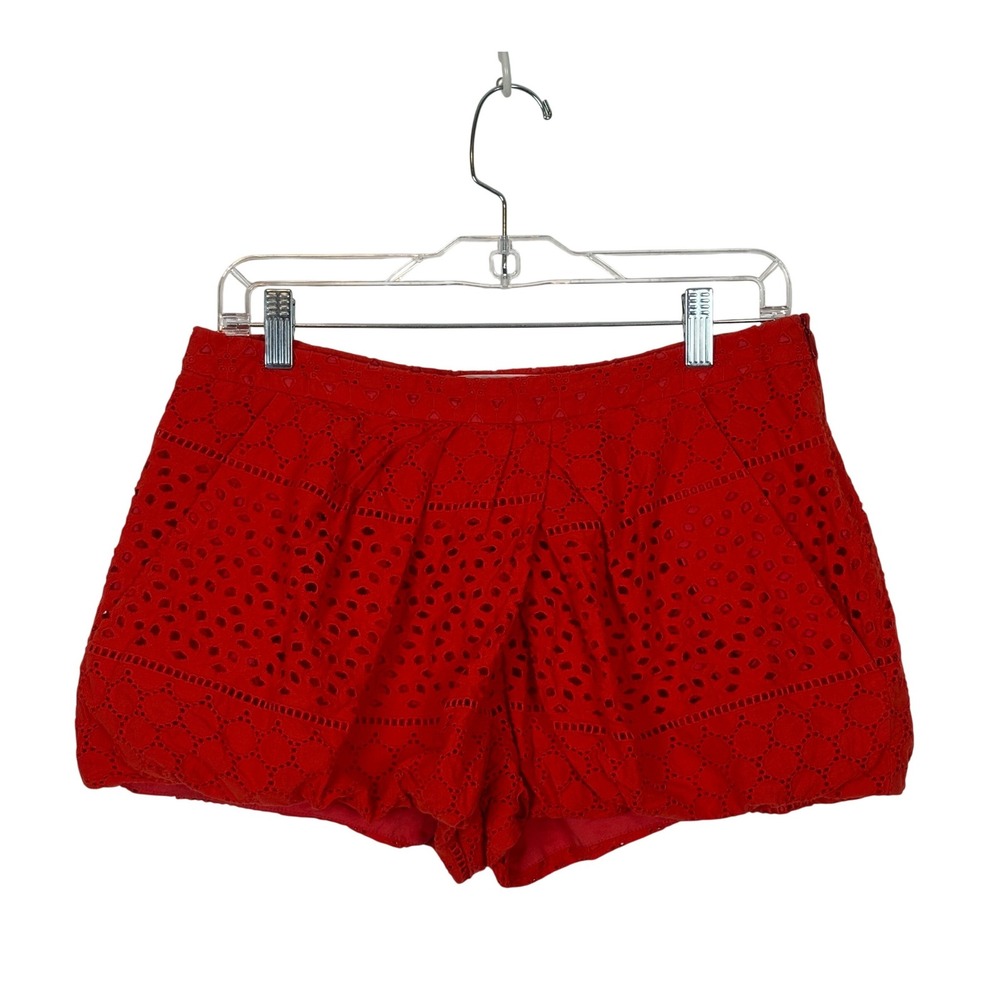 Thakoon Addition Bubble Shorts Women 6 Red Eyelet Lace High Waist Boho Summer